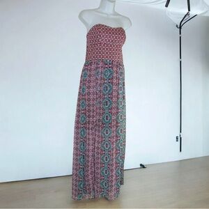 XHILARATION WOMENS XXLARGE STRAPLESS MAXI DRESS STRETCH SMOCK BACK BOHO FESTIVAL